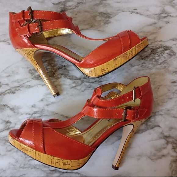 Anne Michelle Orange Double Buckle Sandals Size 7.5 - Picture 6 of 13